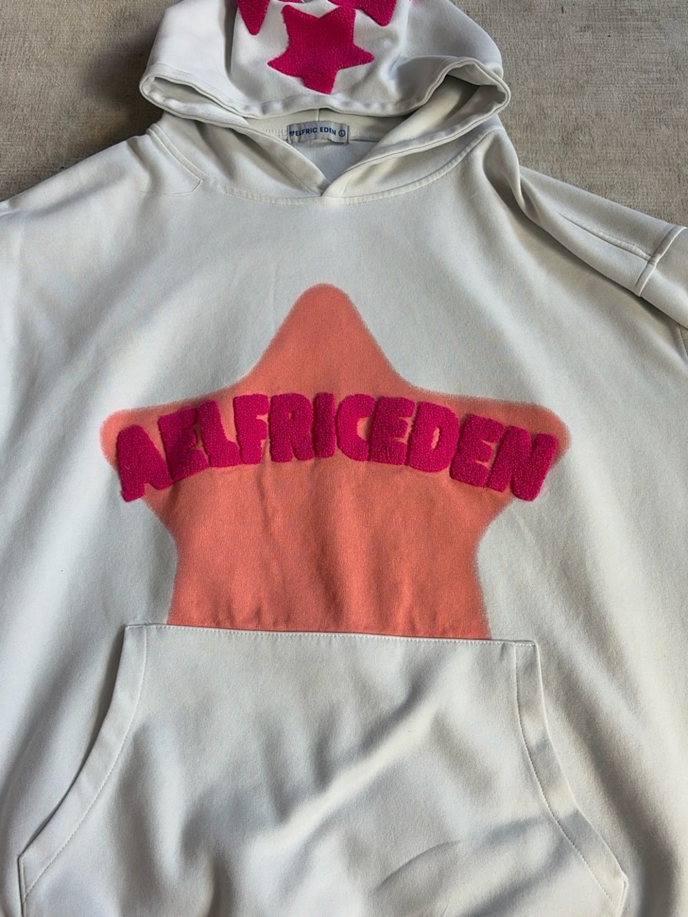 Aelfric Eden Kids Cream Hoodie with Pink Lettering & Peach Star